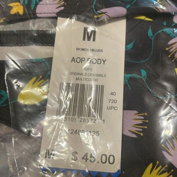 NWT Adidas AOP stretchy tulip print black racing stripes swim suit Medium M - Picture 6 of 14